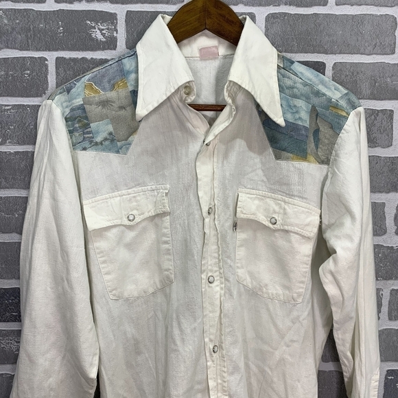 Levi's White Western Dessert Cactus Vintage Button Long Sleeve Shirt Size Medium - Picture 3 of 10